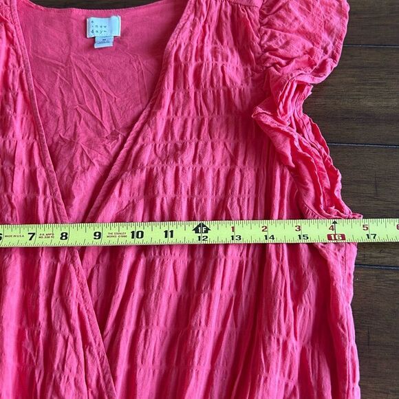 A New Day Women's Pink Coral Ruffle Short Sleeve MIDI Dress Size Medium - Picture 7 of 13